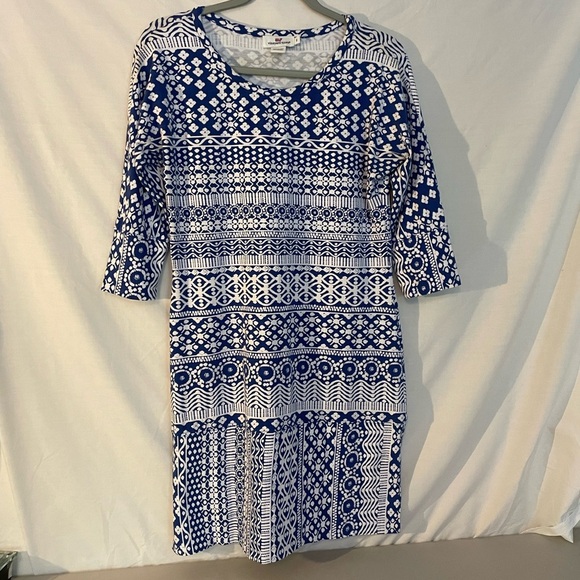 Vineyard vines Blue and White Patterned Dress crew neck 3/4 length sleeve  sz S - Picture 1 of 7